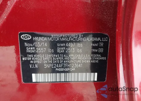 2015 Hyundai Sonata Se из США, поврежденный, VIN 5NPE24AF7FH123641